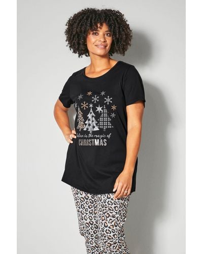 Janet & Joyce Rundhalsshirt T-Shirt Relaxed Fit Weihnachts-Motiv Rundhals - Schwarz