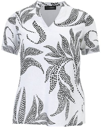 Doris Streich Klassische Bluse Leinenbluse Blätter-Print mit modernem Design - Weiß