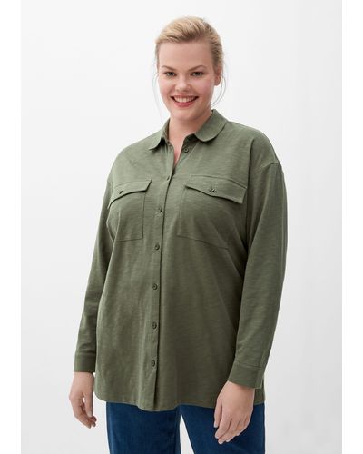 TRIANGL Langarmshirt Overshirt aus Baumwolle Stickerei - Grün