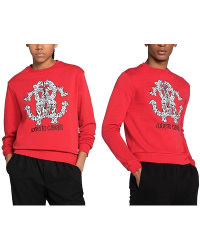 Roberto Cavalli LYNX RC LOGO SWEAT SWEATER SWEATSHIRT JUMPER PULLOVER - Rot