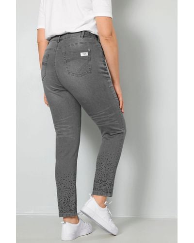 MIAMODA Regular-- Jeans Slim Fit Saum mit Ziersteinchen 5-Pocket - Grau