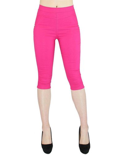 dy_mode Caprihose Capri Hose 3/4 Skinny Pants Kurze Sommerhose Glitzer in Unifarbe - Pink