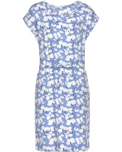 Beachtime Jerseykleid mit Blumenmuster und Taschen, Sommerkleid aus Baumwoll-Mix - Blau