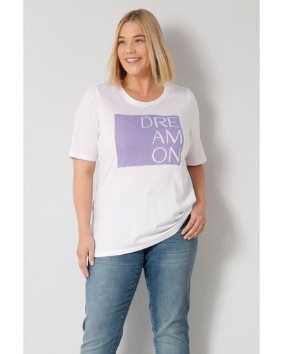 Sara Lindholm Rundhalsshirt T-Shirt Classic Fit Pima Baumwolle Schriftdruck - Weiß