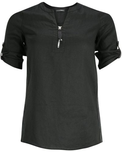 Doris Streich Hemdbluse Leinen-Bluse mit Reißverschluss - Schwarz