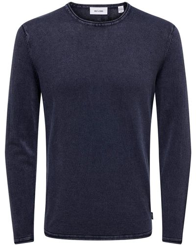 Only & Sons Strickpullover Lässiger Feinstrick Pullover Washed Design Rundhals Sweater 6797 in Blau