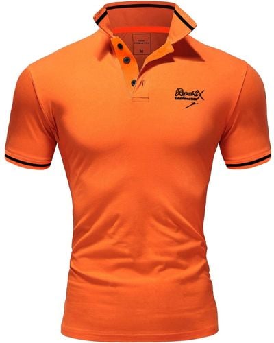 REPUBLIX Poloshirt GABRIEL Basic Kurzarm Kontrast Polo Hemd - Orange