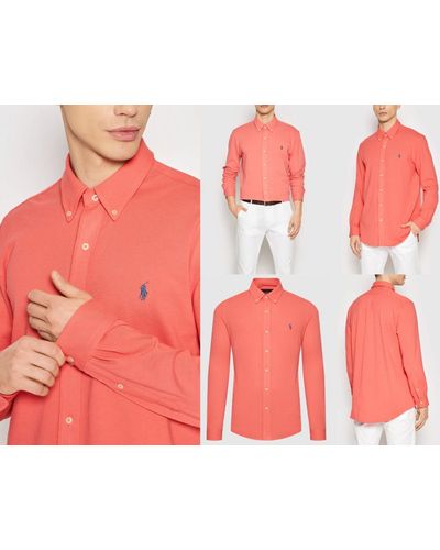 Ralph Lauren Langarmhemd POLO Mens Shirt Hemd Button Down Light Pique Heritage Col - Pink