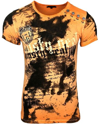 Rusty Neal T-Shirt mit Knopfapplikation - Orange