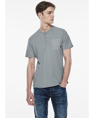 Street One Men T-Shirt mit Brusttaschen und Knopfleiste - Grau