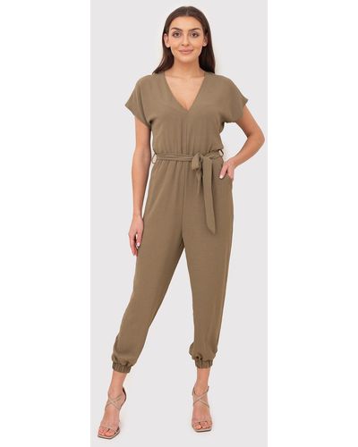 AX Paris Jumpsuit Kurzärmliger Khaki-Overall - Natur