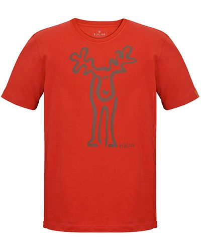 Elkline T-Shirt Rudolf Retro Elch Brust und Rücken Print - Rot