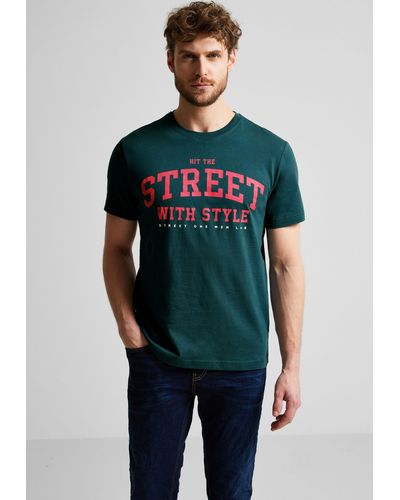 Street One Men T-Shirt mit Wording - Grün