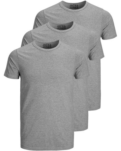 Jack & Jones T-Shirt Basic O-Neck (3-tlg., 3er Pack) etwas länger geschnitten, nicht zu kurz - Grau