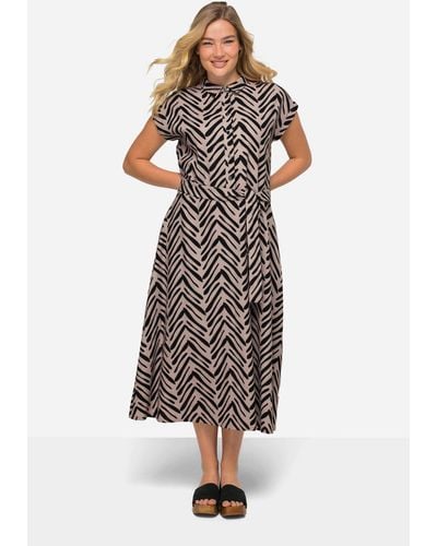Laurasøn Sommerkleid Leinenmix-Kleid Zebra-Stil Print Hemdkragen - Mehrfarbig