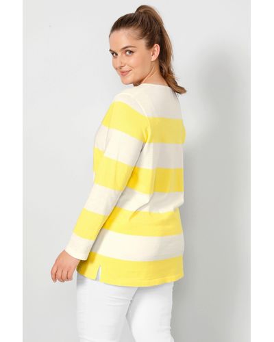 Janet & Joyce Sweatshirt Pullover Regular Fit Blockstreifen V-Ausschnitt - Gelb