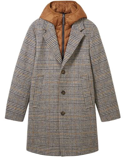 Tom Tailor Wollmantel wool coat 2 in 1 wit - Grau
