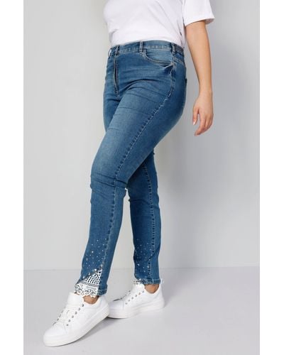 MIAMODA Regular-- Jeans Slim Fit Spitze am Saum 5-Pocket - Blau