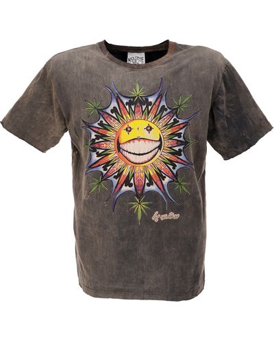 Guru-Shop No time T-Shirt - Happy sun braun Goa Style, Festival, alternative Bekleidung - Grau