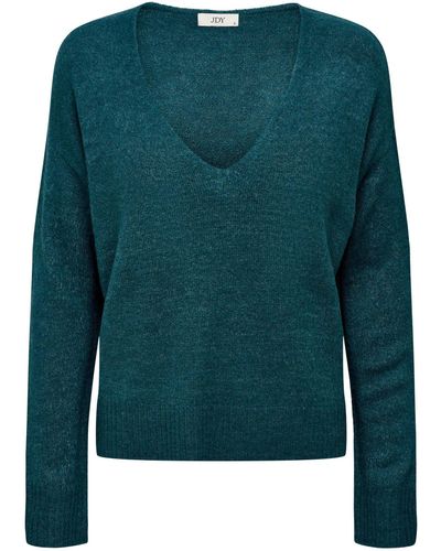 Jacqueline De Yong Fein Strickpullover Pullover V-Neck JDYELANORA Longsleeve Sweater - Grün
