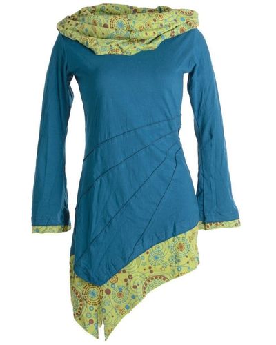 Vishes Jerseykleid Asymmetrisches Kleid aus Baumwolle mit Schalkragen Ethno, Hippie, Goa, Boho Style - Blau
