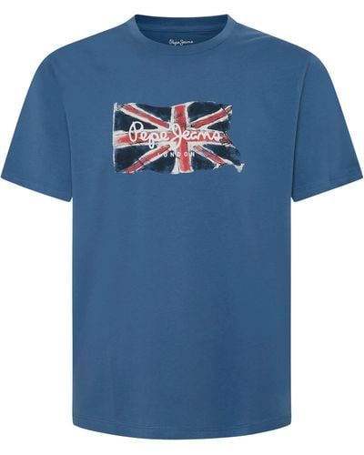 Pepe Jeans T-Shirt CLAG mit großem Logo-Print - Blau