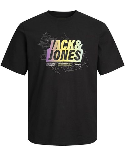 Jack & Jones Print-Shirt JCOMAP Summer Logo Tee SS Crew-Neck mit großem Markenprint - Schwarz