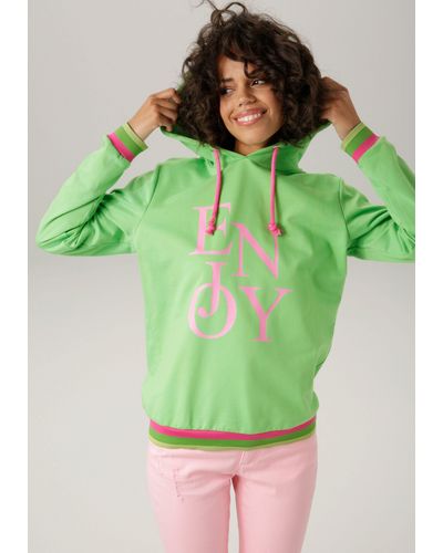 Aniston CASUAL Sweatshirt mit "ENJOY"-Schriftzug - Grün