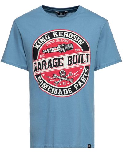 King Kerosin T-Shirt Garage Built mit Frontprint im Workerstyle - Blau