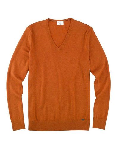 Olymp V-Ausschnitt-Pullover gelb (1-tlg) - Orange