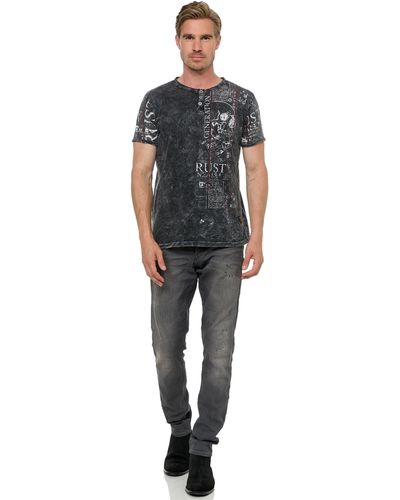 Rusty Neal T-Shirt im Used-Look mit Allover-Print - Schwarz