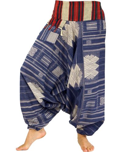 Guru-Shop Relaxhose Haremshose mit breitem gewebtem Bund und.. alternative Bekleidung, Ethno Style - Blau