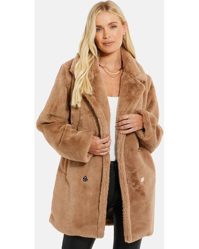 Threadbare Wollmantel THB Furry Fur Coat - Natur