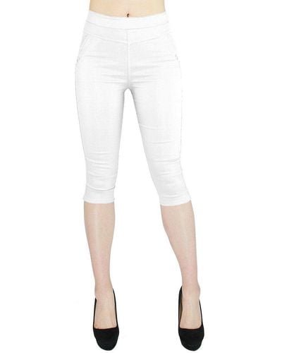 dy_mode Caprihose Capri Hose 3/4 Skinny Pants Kurze Sommerhose Glitzer in Unifarbe - Weiß