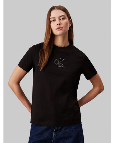 Calvin Klein T-Shirt OUTLINED CK REGULAR TEE mit Markenlabel - Schwarz
