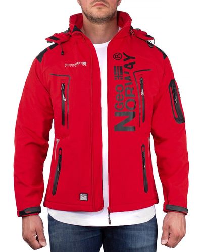 Geo Norway Softshelljacke Outdoor Jacke batechno Red S mit abnehmbarer Kapuze - Rot