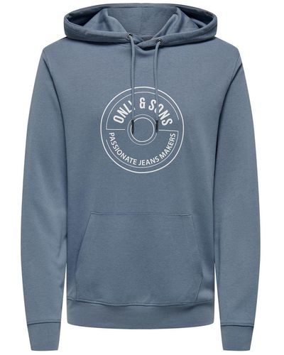 Only & Sons Sweatshirt - ONSLAMER REG INTERLOCK SWEAT HOODIE - Blau