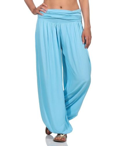 Aurela Damenmode Aurela mode Haremshose Pluderhose sommerlich leichte Yogahose luftige Sommerhose - Blau