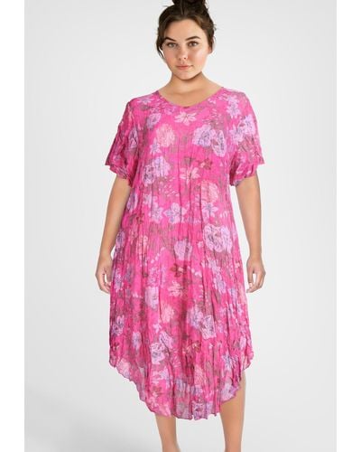 PEKIVESSA Sommerkleid Kleid Blumenmuster kurzarm (Set, 2-tlg) mit Unterkleid - Pink