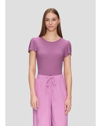 QS Kurzarmshirt T-Shirt mit kurzem, weitem Ärmel Raffung - Pink