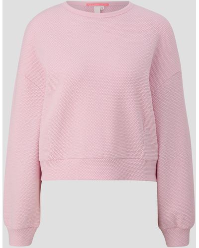 QS Sweatshirt im Boxy Cut mit Piquéstruktur Logo - Pink