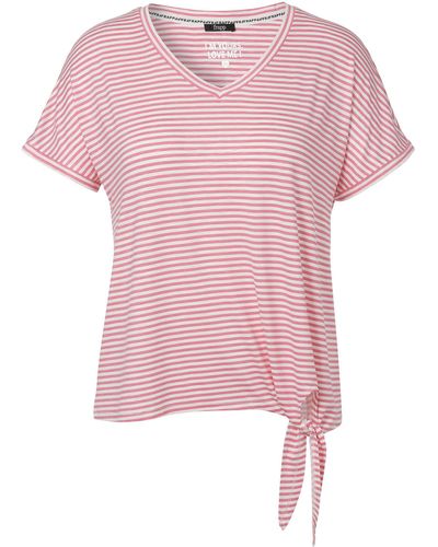 FRAPP V-Shirt mit Knoten am Saum - Pink