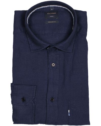 Olymp Langarmhemd Leinenhemd regular fit - Blau