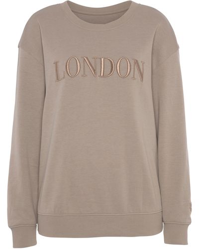 vivance active Sweatshirt -Loungeshirt mit London Stickerei, Loungeanzug, Loungewear - Braun