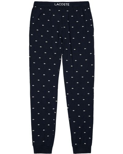 Lacoste Pyjamahose Pants Loungewear mit Allover-Krokodil-Print - Blau