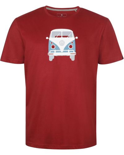 Elkline T-Shirt Methusalem lizenzierter VW Bulli Brust Rücken Print - Rot