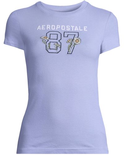 Aéropostale T-Shirt (1-tlg) Stickerei - Blau