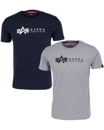 Alpha Industries Industries Print-Shirt Alpha Label T Pack (2-tlg) - Blau