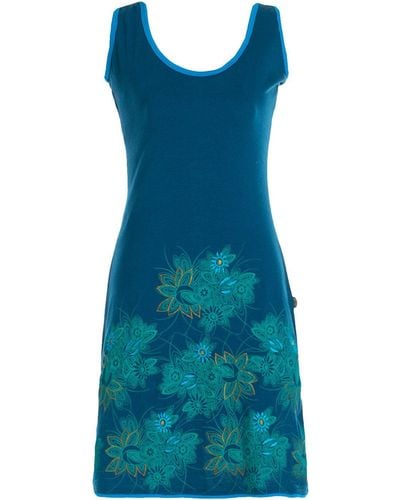 Vishes Tunikakleid Longshirt- Sommer Mini- Tunika-Kleid Shirtkleid Boho, Goa, Hippie Style - Blau