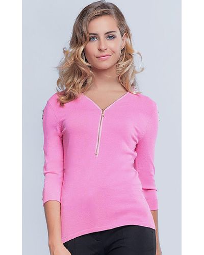 Passioni 3/4 Arm-Pullover in Pink mit goldenem Reißverschluss